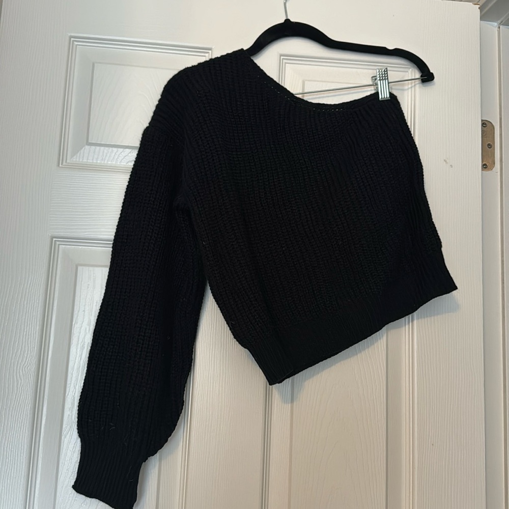 Black cropped one shoulder sweater
